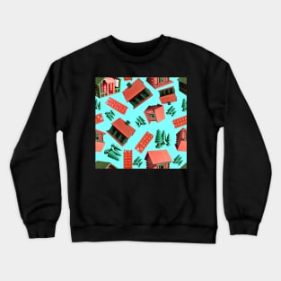 Jovielle Forest Birdhouses Tossed on Pale Cyan Crewneck Sweatshirt